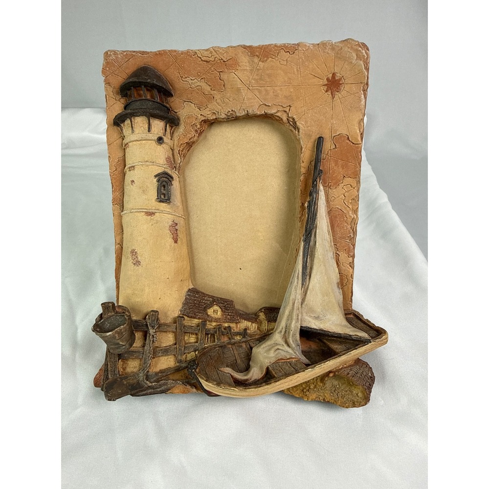 Vintage Nautical Lighthouse Sailboat 3D Picture Frame Coastal Decor 4x3 Opening